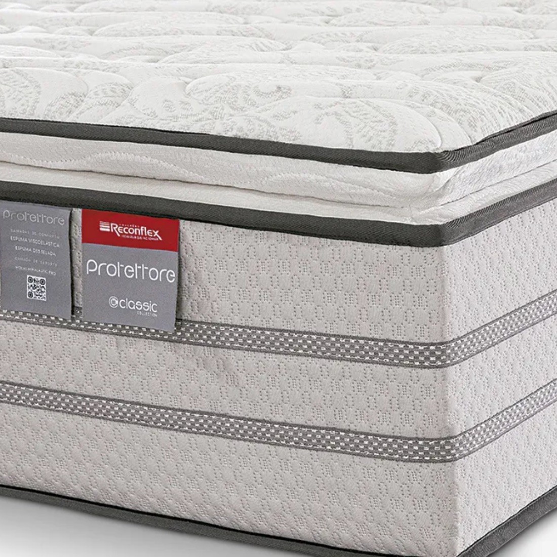 Colchão Protettore Pillow Top Casal Mola Miralastic Pro 220Kg Reconflex 138x188x32 - Cinza