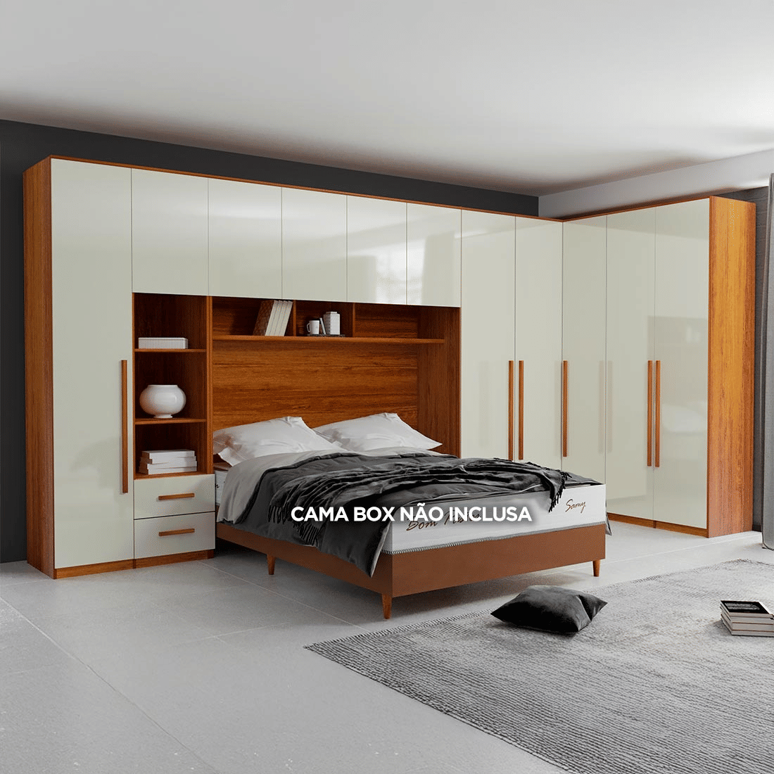 Guarda-Roupa Casal Modulado Tivoli 6 Peças 100% MDF, Natural/Bege - Bom Pastor