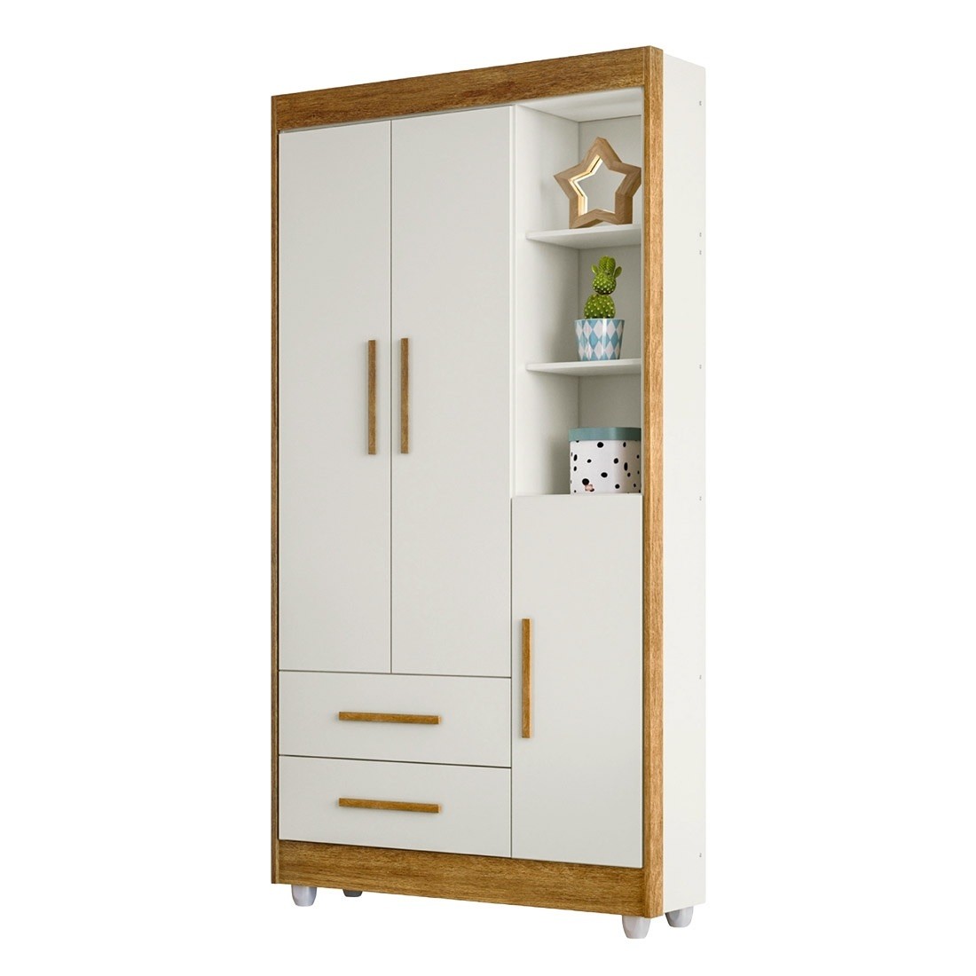 Guarda-roupa Infantil Flocos 100% MDF 3 Portas 2 Gavetas 90cm Tigus