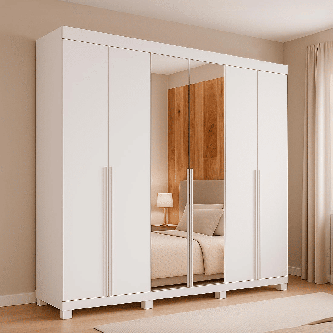 Guarda Roupa Casal Master 240 6 Portas, com Espelho, 100% MDF cor Branco - Bianchi Guarda Roupa Casal Master 240 6 Portas, com Espelho, 100% MDF cor Branco - Bianchi