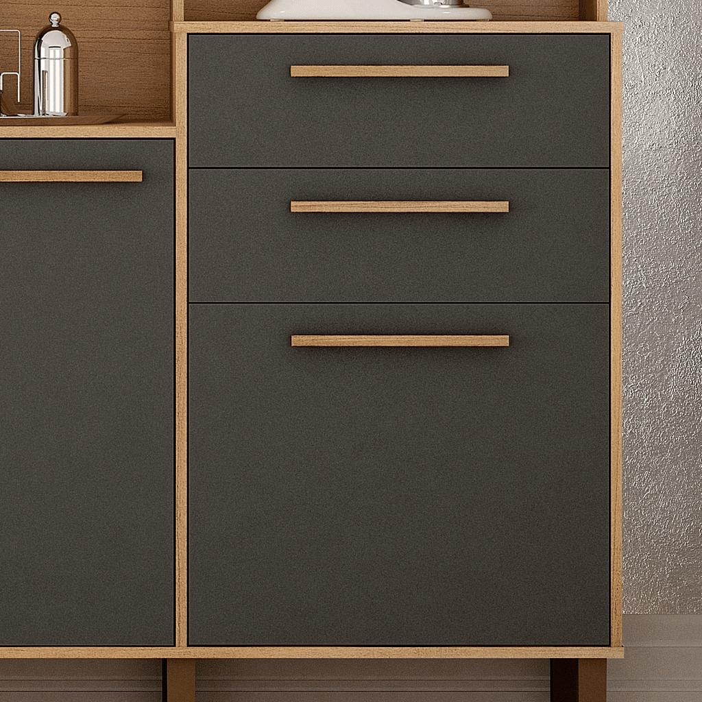 Armário de Cozinha Kit 7 Portas 2 Gavetas Valdemóveis Fortaleza Cinamomo/Grafite Armário de Cozinha Kit 7 Portas 2 Gavetas Valdemóveis Fortaleza Cinamomo/Grafite