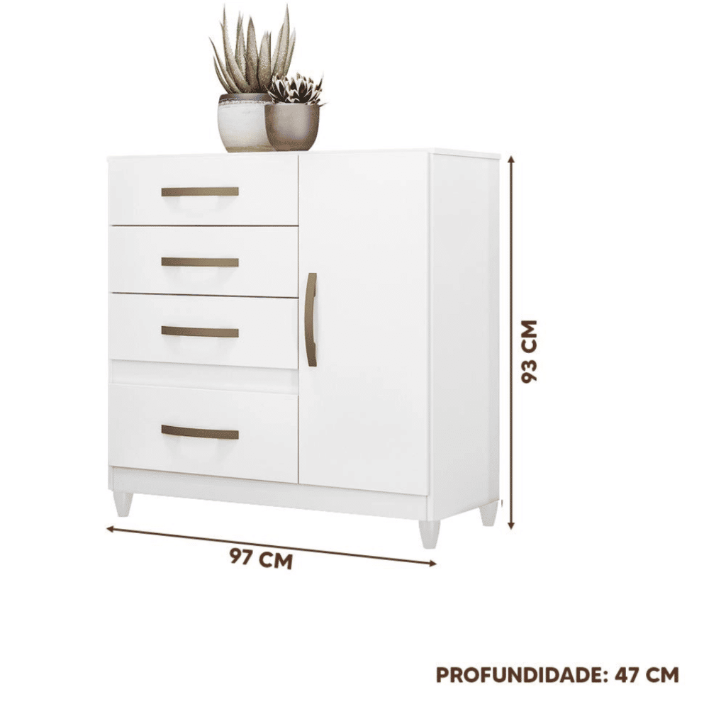 Cômoda para Quarto Com 4 Gavetas 1 Porta Moval Vênus Flex Branco/Rosa/Lilás Cômoda para Quarto Com 4 Gavetas 1 Porta Moval Vênus Flex Branco/Rosa/Lilás