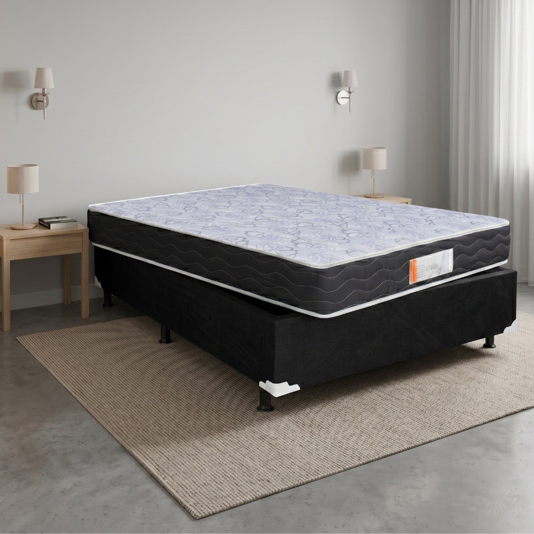 Conjunto Box Casal Colchão D28 Exclusive Topázio + Base Ortolike Suede Preto 138x188cm Conjunto Box Casal Colchão D28 Exclusive Topázio + Base Ortolike Suede Preto 138x188cm