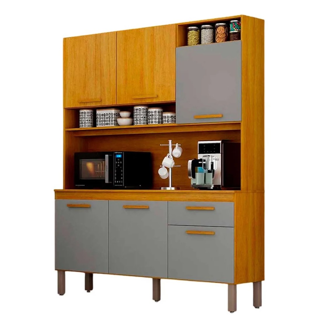 Kit Cozinha Noor 1,45m 6 portas 1 gaveta Cinamomo/Cinza Kit Cozinha Noor 1,45m 6 portas 1 gaveta Cinamomo/Cinza