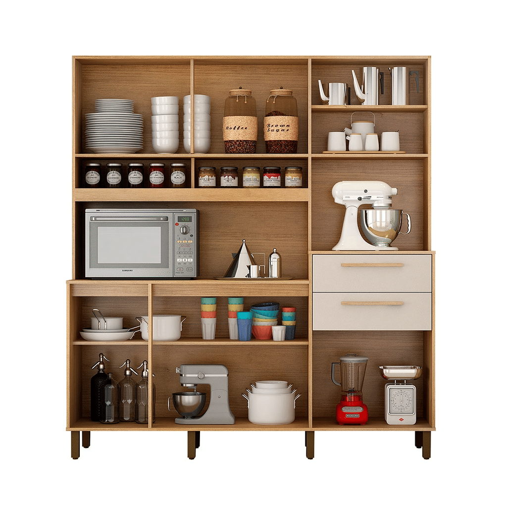 Armário de Cozinha Kit 7 Portas 2 Gavetas Valdemóveis Fortaleza Cinamomo/Off White Armário de Cozinha Kit 7 Portas 2 Gavetas Valdemóveis Fortaleza Cinamomo/Off White