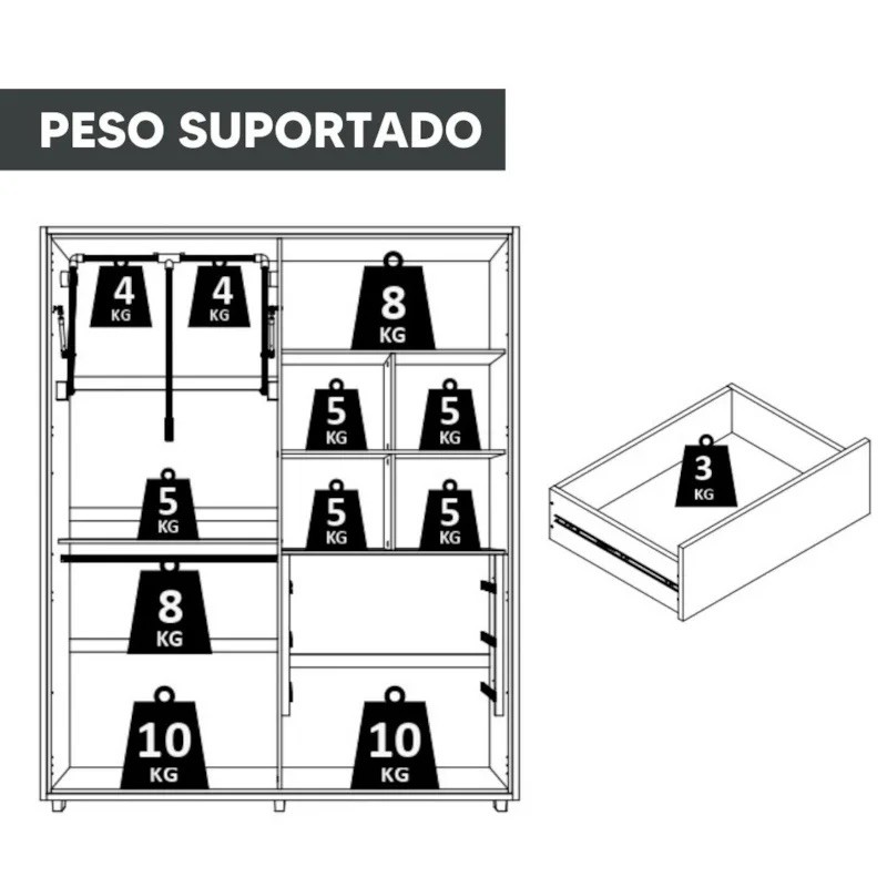 Guarda-Roupa Casal Greco 4 Portas com Espelho 100% MDF Madetec - Cinamomo/Off White