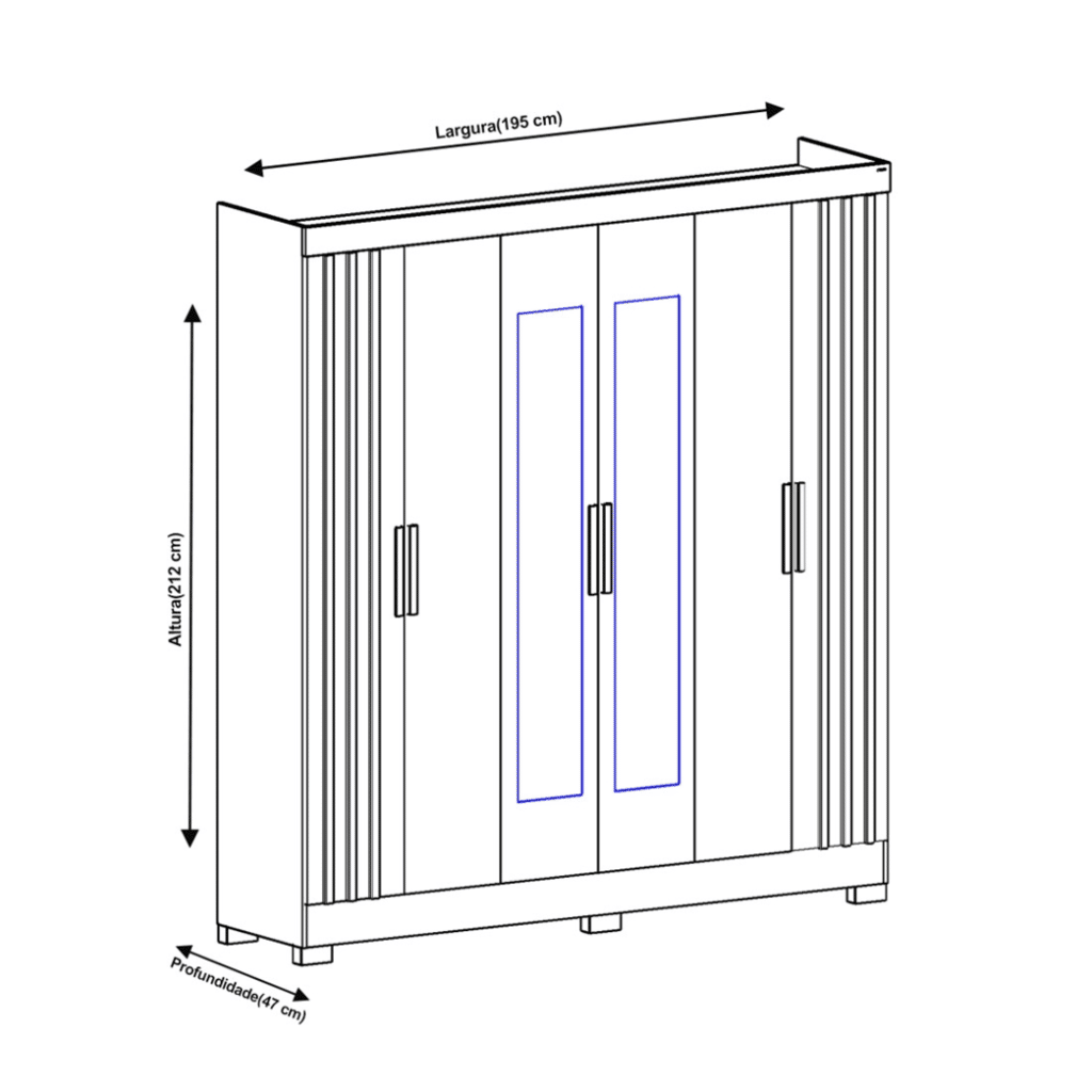 Guarda Roupa Casal Valênça 6 Portas Ripado com Espelho Freijo/Ripado Moval Guarda Roupa Casal Valênça 6 Portas Ripado com Espelho Freijo/Ripado Moval