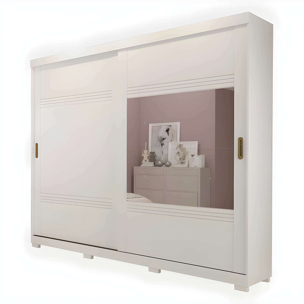Guarda-Roupa Casal Com Espelho 2 Portas de Correr em MDF Panan Móveis Blumenau Branco Guarda-Roupa Casal Com Espelho 2 Portas de Correr em MDF Panan Móveis Blumenau Branco