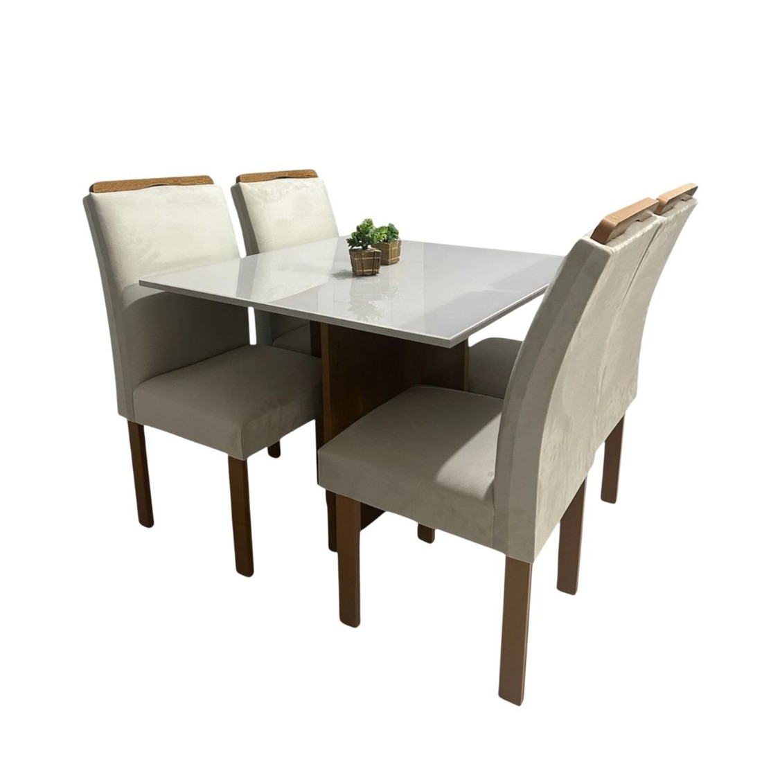 Conjunto Sala de Jantar Mesa Salinas 90x90cm Tampo com Vidro e 4 Cadeiras Londres Cinamomo Conjunto Sala de Jantar Mesa Salinas 90x90cm Tampo com Vidro e 4 Cadeiras Londres Cinamomo