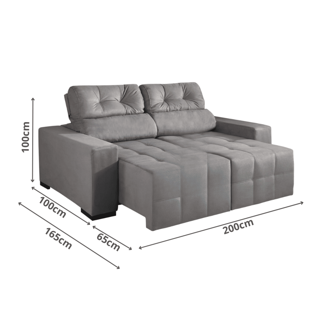 Sofá Retrátil Reclinável Dcore Grécia 200cm 2 Módulos Grafite