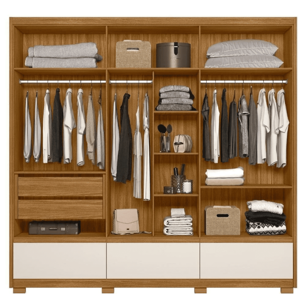 Guarda Roupa Casal com Espelho Amazonas 6 Portas Freijo/Off White Moval Guarda Roupa Casal com Espelho Amazonas 6 Portas Freijo/Off White Moval