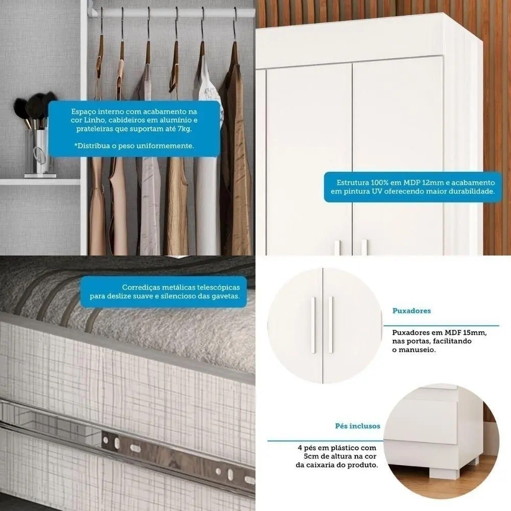 Guarda-Roupa Maya 3 Portas Branco - Acp Móveis Guarda-Roupa Maya 3 Portas Branco - Acp Móveis
