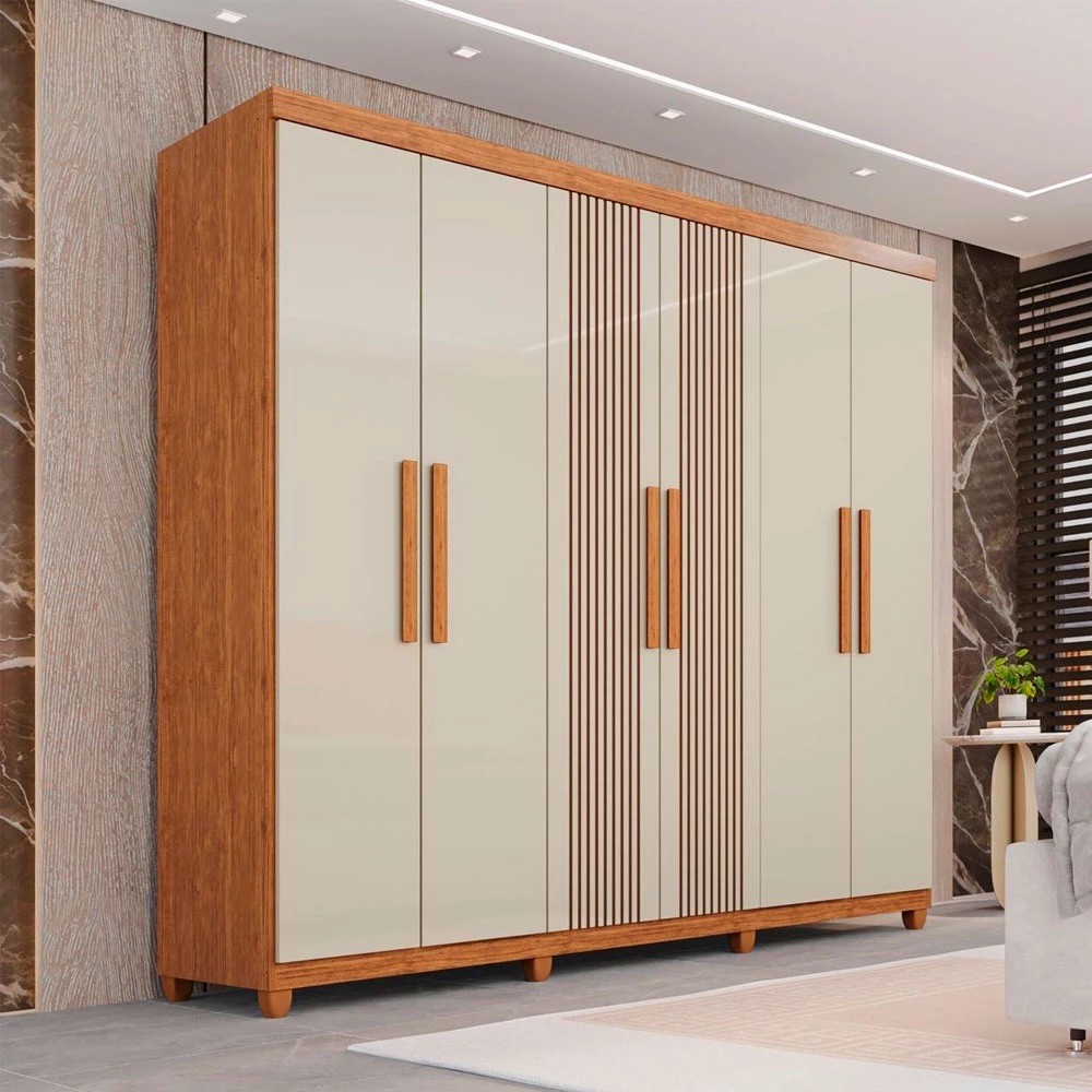 Guarda-roupa 6 Portas 2 Gavetas Imop Portugal 026 183cm - Cinamomo/Off White