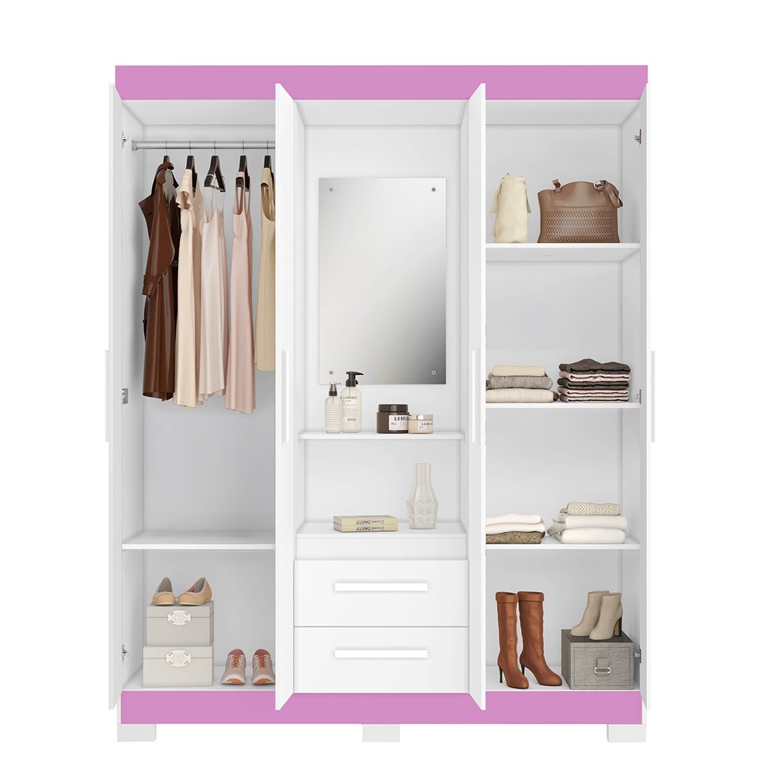 Guarda-roupa Solteiro NT6055 com Espelho 4 Portas 138,5cm Notável - Branco Fosco - Br/Rsfle