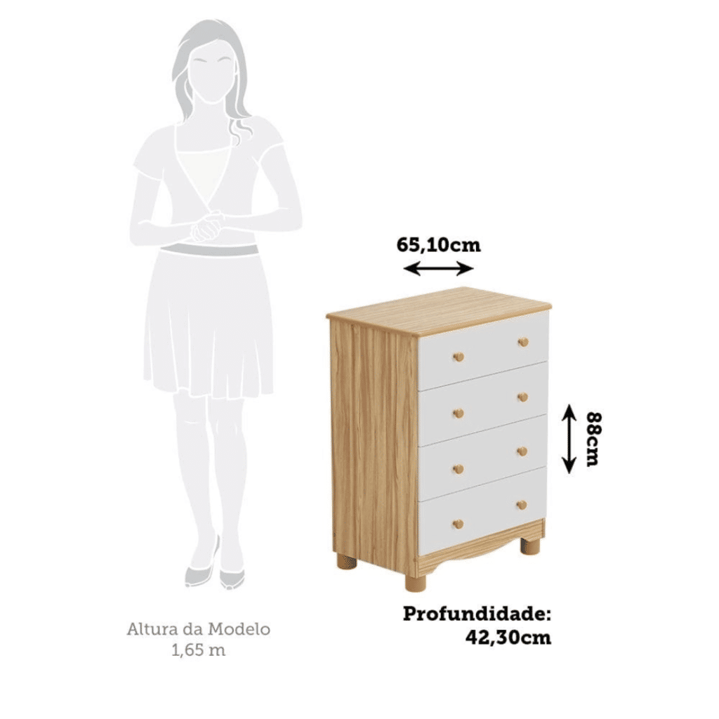 Cômoda para Quarto Infantil em MDF 4 Gavetas Peroba Junior Branco/Amendoa Cômoda para Quarto Infantil em MDF 4 Gavetas Peroba Junior Branco/Amendoa