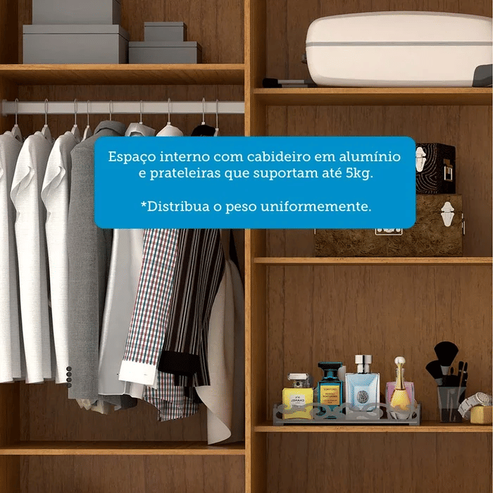 Guarda-Roupa com Espelho Debora 6 Portas 100% MDF Cinamomo/Off White - Acp Móveis Guarda-Roupa com Espelho Debora 6 Portas 100% MDF Cinamomo/Off White - Acp Móveis