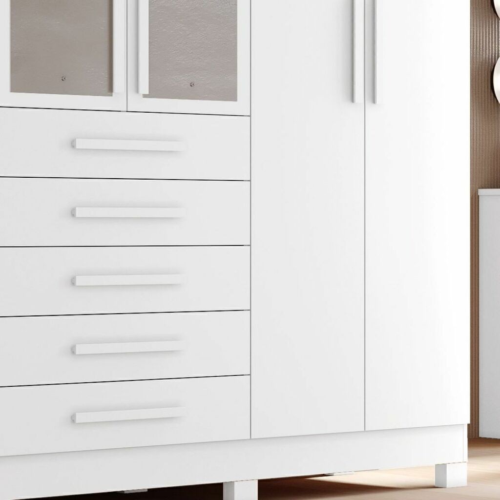 Guarda-Roupa Casal Com Espelho 6 Portas em MDF Bianchi Clara Branco Guarda-Roupa Casal Com Espelho 6 Portas em MDF Bianchi Clara Branco