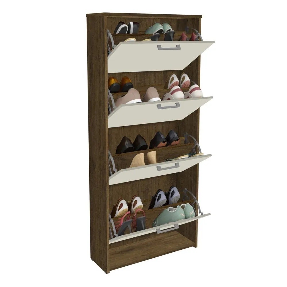 Sapateira Carol 4 Portas Basculantes - Jequitibá/Off White - J&A Móveis Sapateira Carol 4 Portas Basculantes - Jequitibá/Off White - J&A Móveis