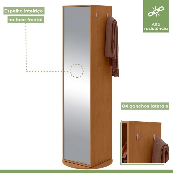 Multiuso Sapateira Esthela com Espelho e Base Giratória – Lopas – Cor Amendola Multiuso Sapateira Esthela com Espelho e Base Giratória – Lopas – Cor Amendola