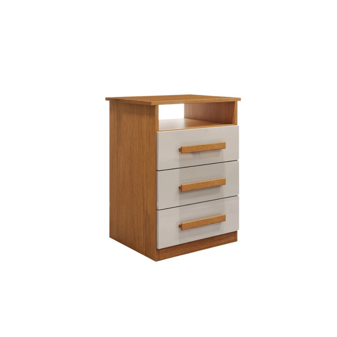 Mesa de Cabeceira 3 Gavetas Bianchi Móveis, Malibu com Pés - Nature/Off White Mesa de Cabeceira 3 Gavetas Bianchi Móveis, Malibu com Pés - Nature/Off White