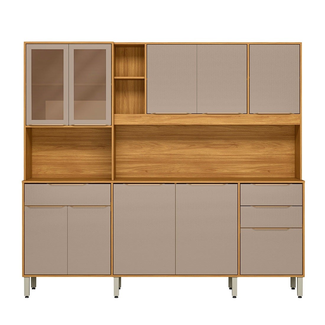 Kit Cozinha Compacta 10 Portas 3 Gavetas Pleno Demobile 218cm - Cinamon/Nude Prime TX