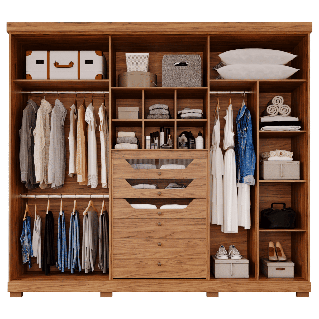 Guarda-Roupa Casal com Espelho 6 Portas em MDF Panan Móveis Guarapari Cinamomo/Off White Guarda-Roupa Casal com Espelho 6 Portas em MDF Panan Móveis Guarapari Cinamomo/Off White