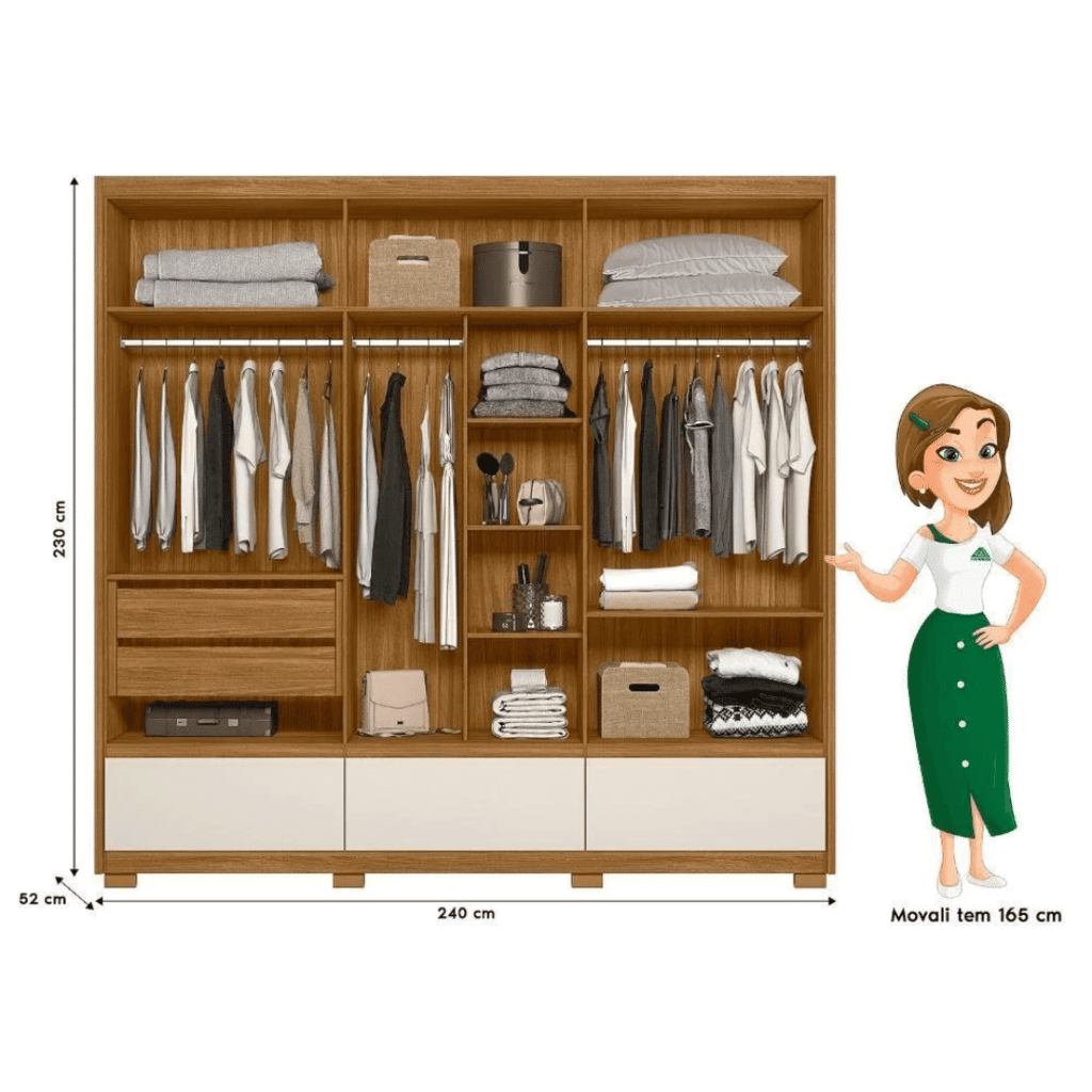 Guarda Roupa Casal com Espelho Amazonas 6 Portas Freijo/Off White Moval Guarda Roupa Casal com Espelho Amazonas 6 Portas Freijo/Off White Moval