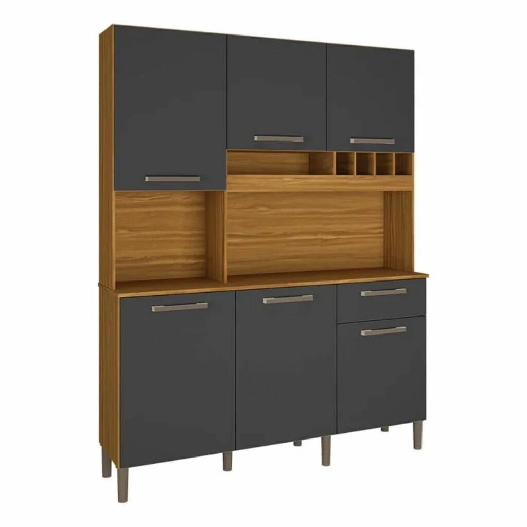 Armário de Cozinha em MDF Kit 6 Portas 1 Gaveta Ronipa Pinot Amendoa/Chumbo Armário de Cozinha em MDF Kit 6 Portas 1 Gaveta Ronipa Pinot Amendoa/Chumbo