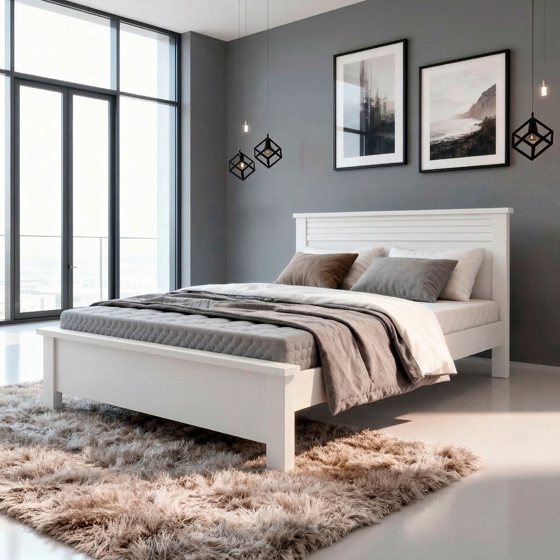 Cama Casal Sedan New Plus MDF Painel Ripado Bom Pastor - Branco Cama Casal Sedan New Plus MDF Painel Ripado Bom Pastor - Branco