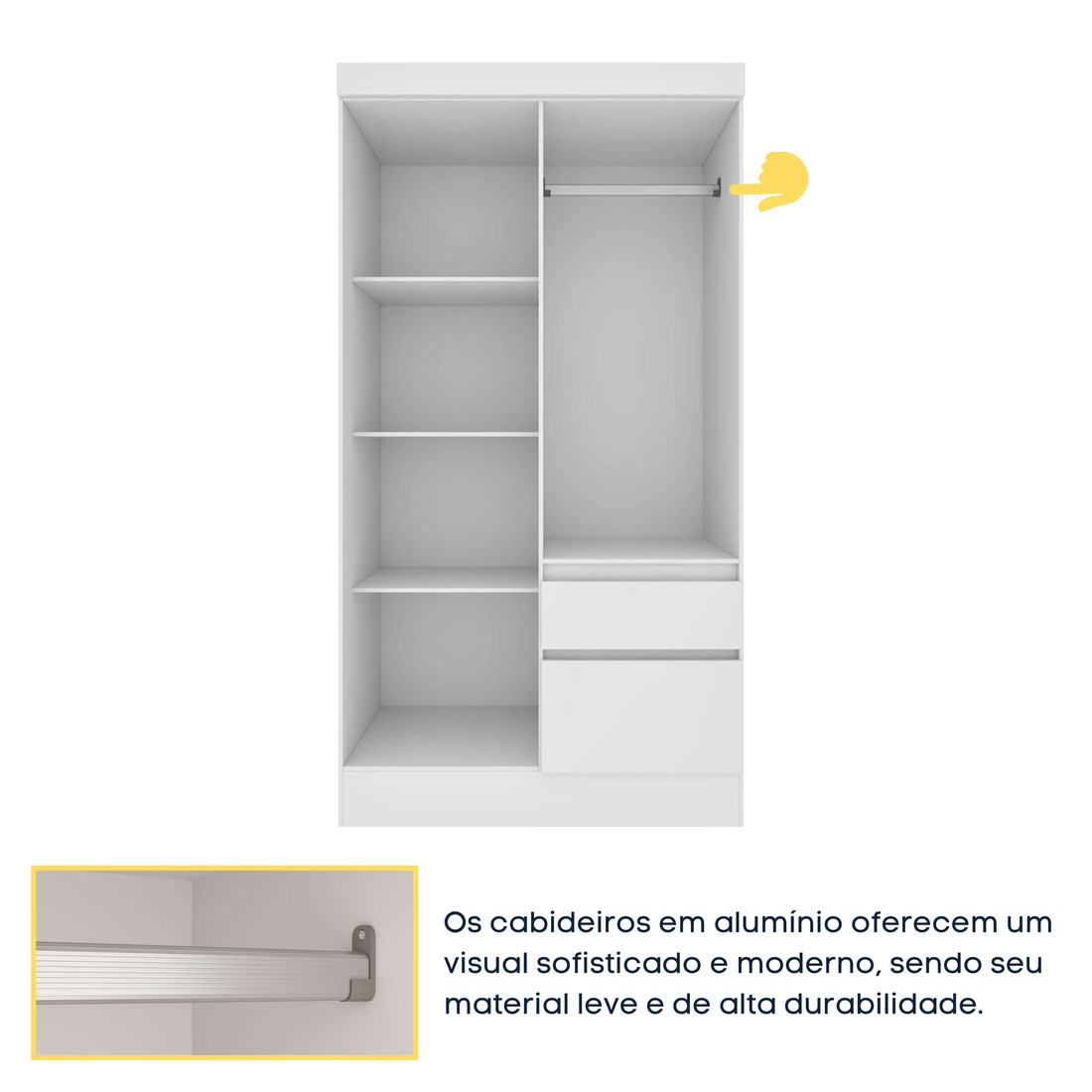 Guarda-Roupa Solteiro 4 Portas 2 Gavetas Oregon Branco - Tcil Móveis  Guarda-Roupa Solteiro 4 Portas 2 Gavetas Oregon Branco - Tcil Móveis