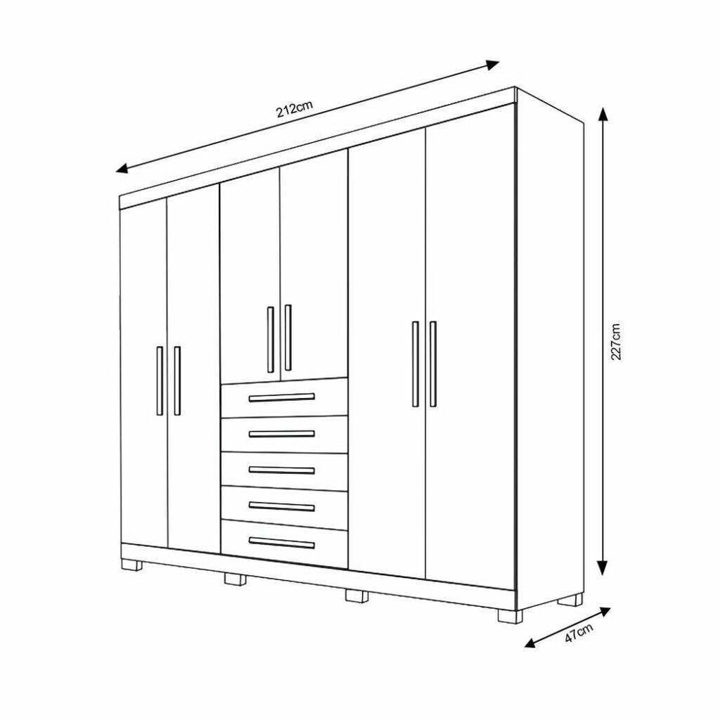 Guarda-Roupa Casal Com Espelho 6 Portas em MDF Bianchi Clara Naturall/Off White Guarda-Roupa Casal Com Espelho 6 Portas em MDF Bianchi Clara Naturall/Off White