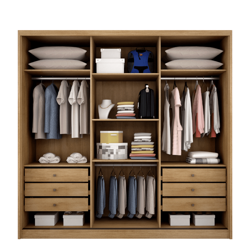 Guarda Roupa Casal com Espelho 3 Portas 6 Gavetas 100% MDF Arezzo Cumaru/Fendi - Novo Horizonte