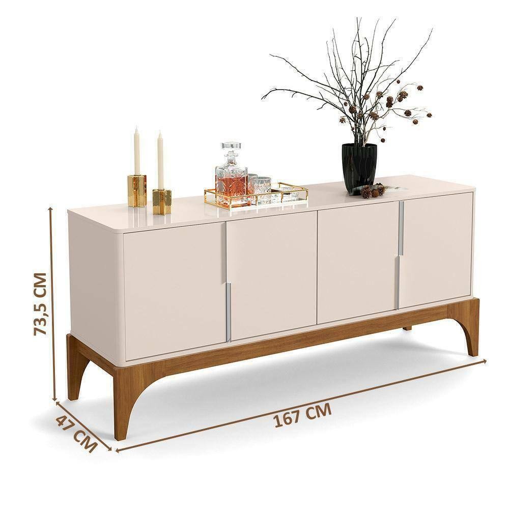 Buffet 4 Portas 168cm com Pés em Madeira Amalfi Off White/Madero Canela - Lukaliam Buffet 4 Portas 168cm com Pés em Madeira Amalfi Off White/Madero Canela - Lukaliam