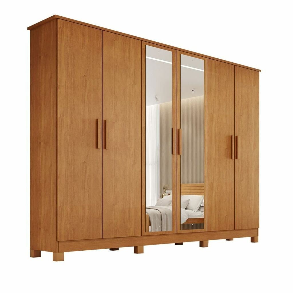 Guarda-Roupa Casal Com Espelho Em MDF 6 Portas Bianchi Nina Nature Guarda-Roupa Casal Com Espelho Em MDF 6 Portas Bianchi Nina Nature
