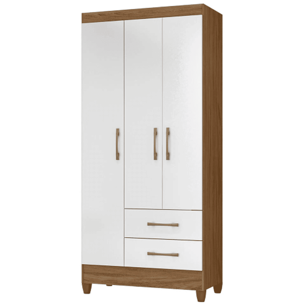 Guarda-Roupa Solteiro 3 Portas 2 Gavetas Lima Naturale/Branco - Moval Guarda-Roupa Solteiro 3 Portas 2 Gavetas Lima Naturale/Branco - Moval