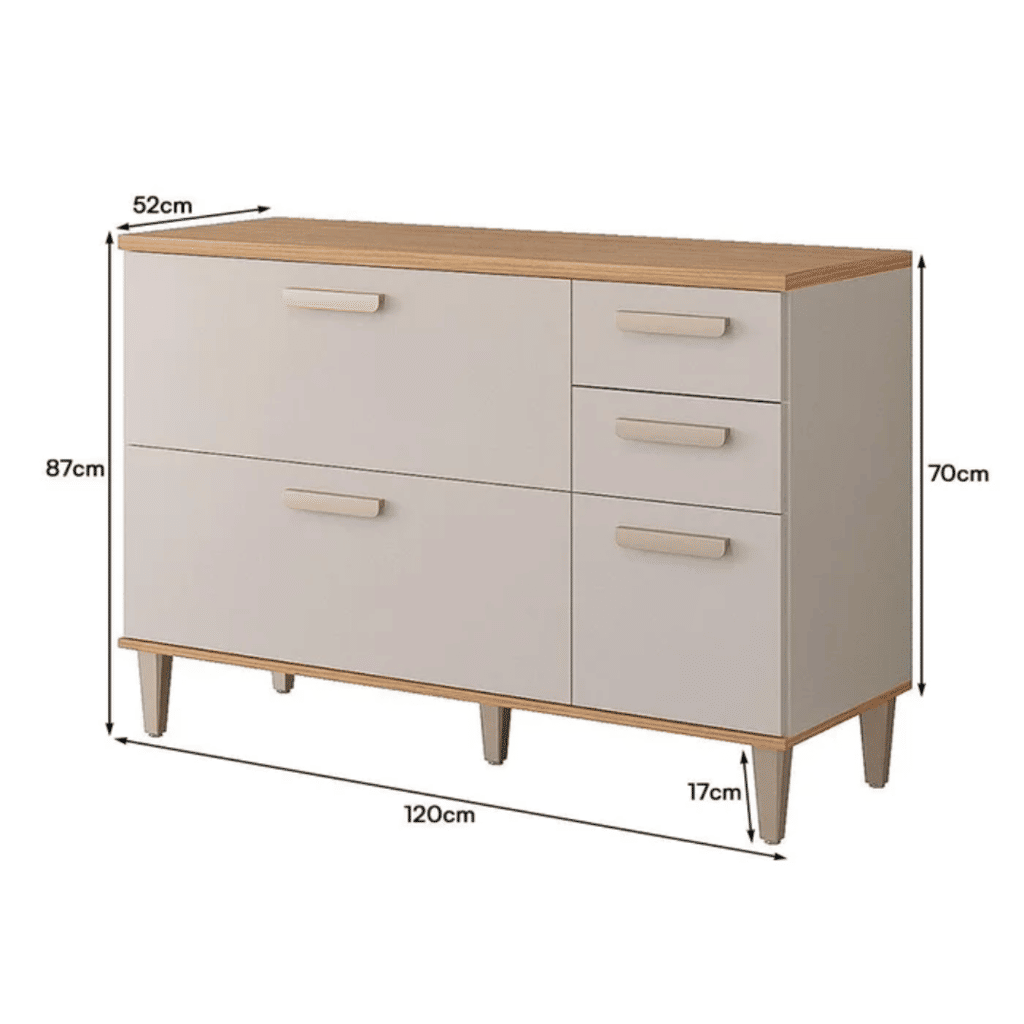 Balcão de Cozinha Bella Com 4 Gavetas e 1 Porta Basculante c/Tampo 120 cm Off White/Freijo - MGM Balcão de Cozinha Bella Com 4 Gavetas e 1 Porta Basculante c/Tampo 120 cm Off White/Freijo - MGM