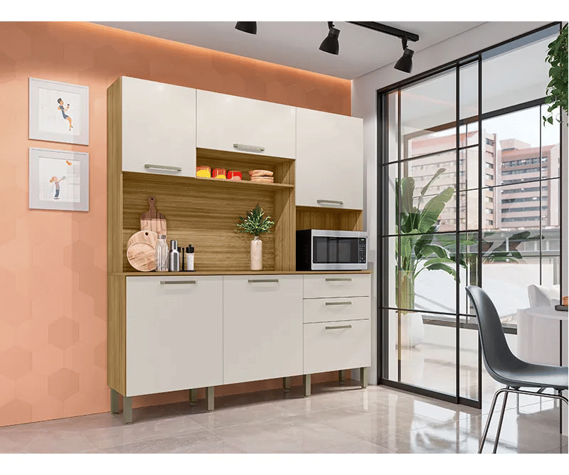 Armário de Cozinha Kit 6 Portas 2 Gavetas Ferrara Kits Paraná Freijo/Soft