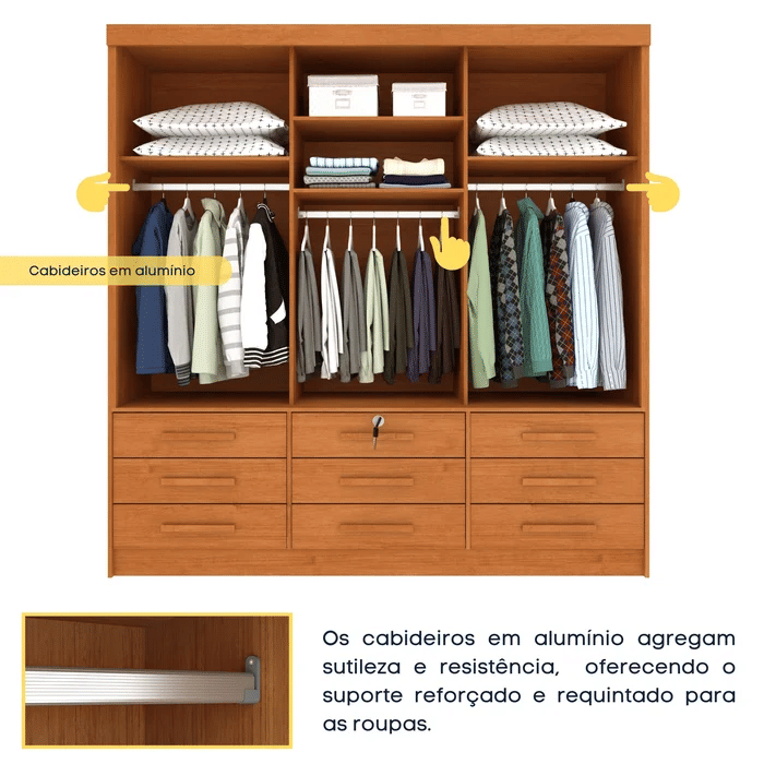 Guarda-Roupa Casal 3 Portas 9 Gavetas Tcil Móveis Chicago Cinamomo Guarda-Roupa Casal 3 Portas 9 Gavetas Tcil Móveis Chicago Cinamomo