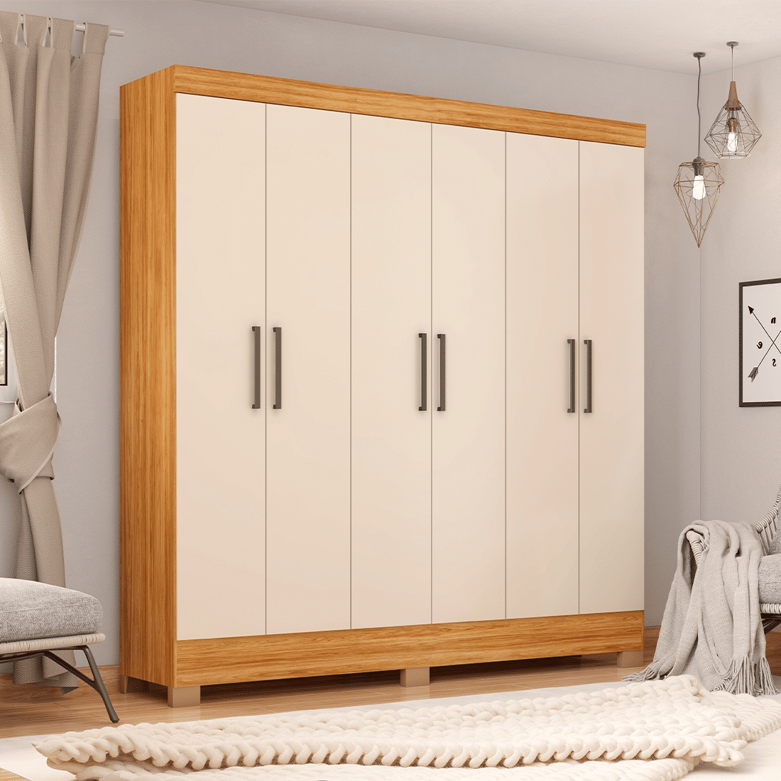 Guarda-Roupa Casal 6 Portas Pratico Cinamomo/Off White - Demobile