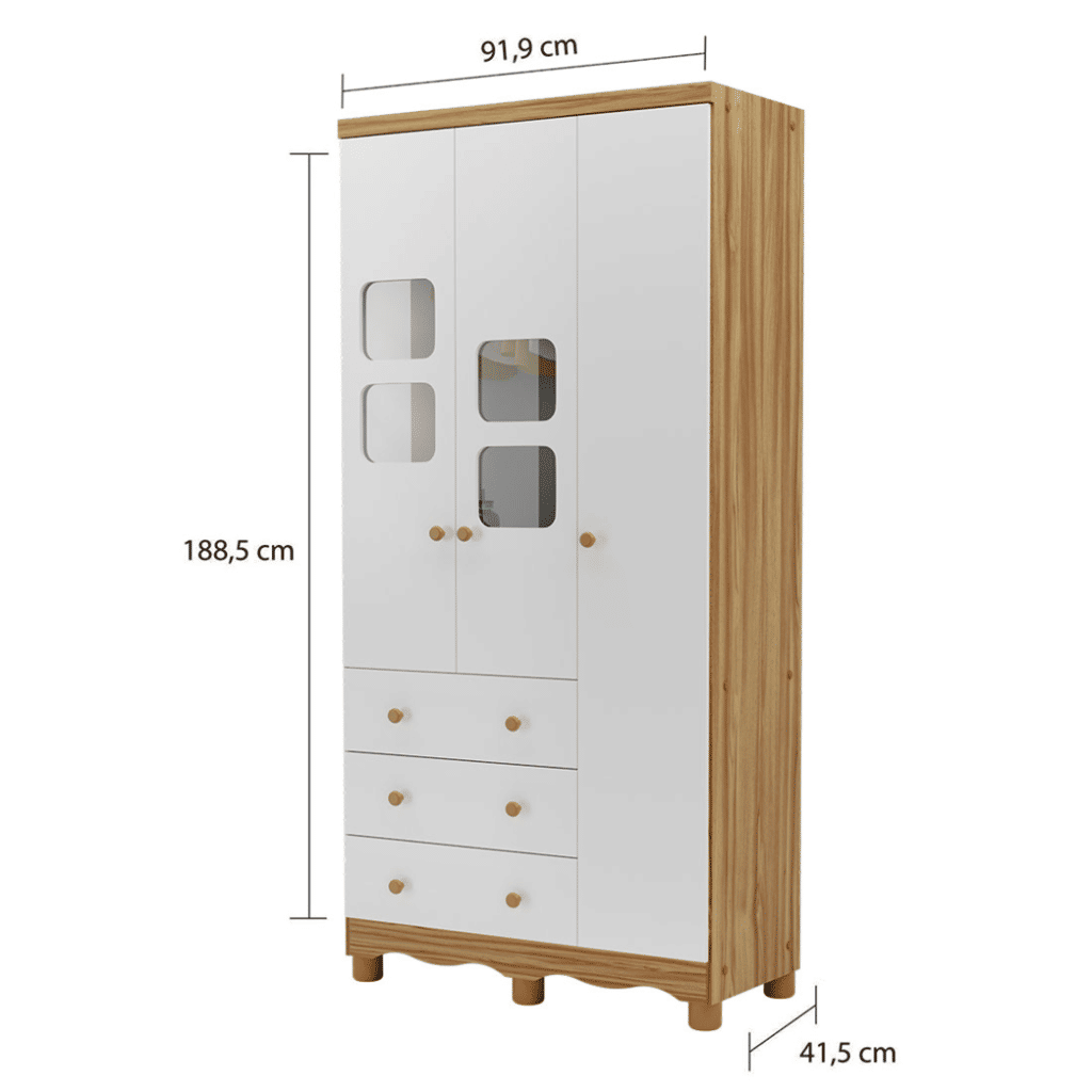 Guarda-Roupa Infantil em MDF 3 Portas Moveis Peroba Uli Amendoa/Branco Guarda-Roupa Infantil em MDF 3 Portas Moveis Peroba Uli Amendoa/Branco