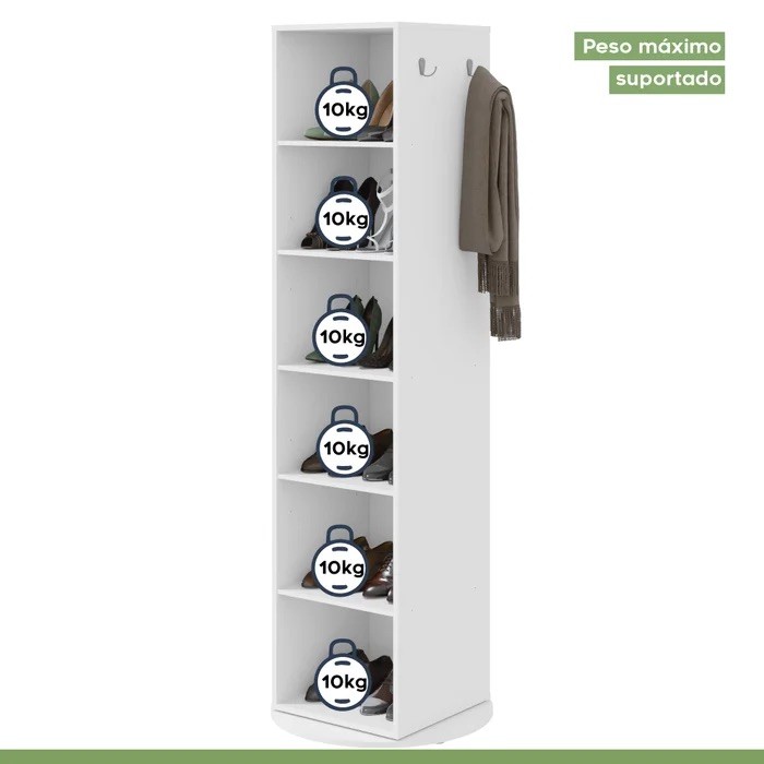 Multiuso Sapateira Esthela com Espelho e Base Giratória – Lopas – Cor Branco Multiuso Sapateira Esthela com Espelho e Base Giratória – Lopas – Cor Branco