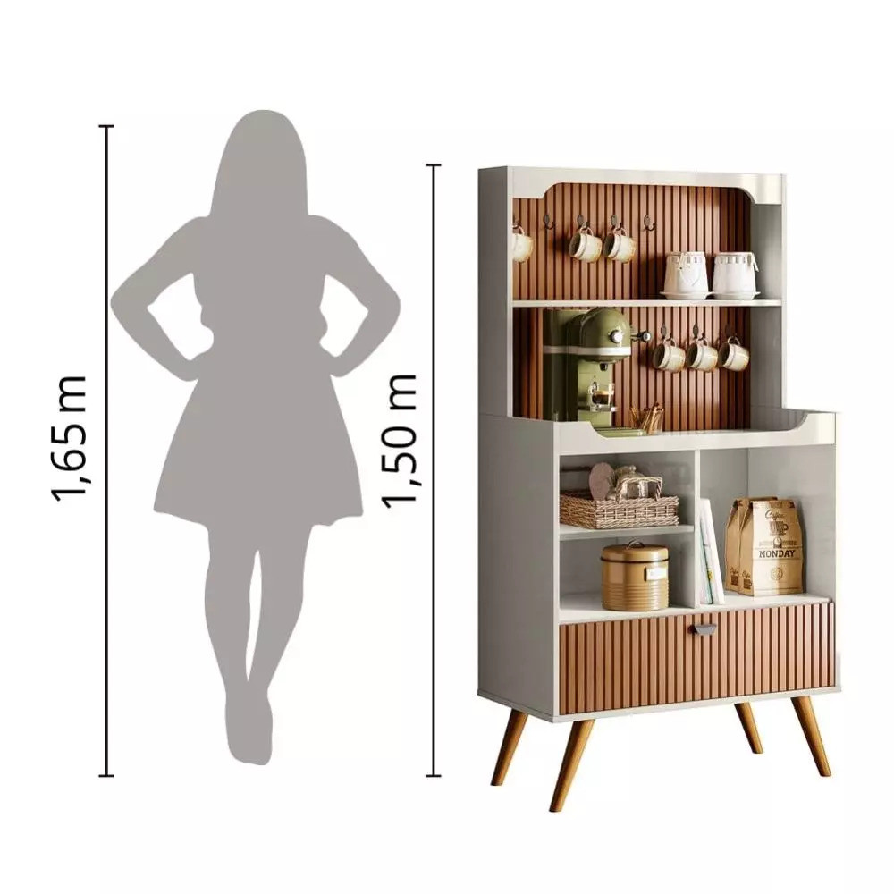 Aparador para Sala Cantinho do Café Rubi 1 Porta 3 Nichos Ripado 3D Pés Retrô Off White/Tauari 3D Lukaliam Aparador para Sala Cantinho do Café Rubi 1 Porta 3 Nichos Ripado 3D Pés Retrô Off White/Tauari 3D Lukaliam