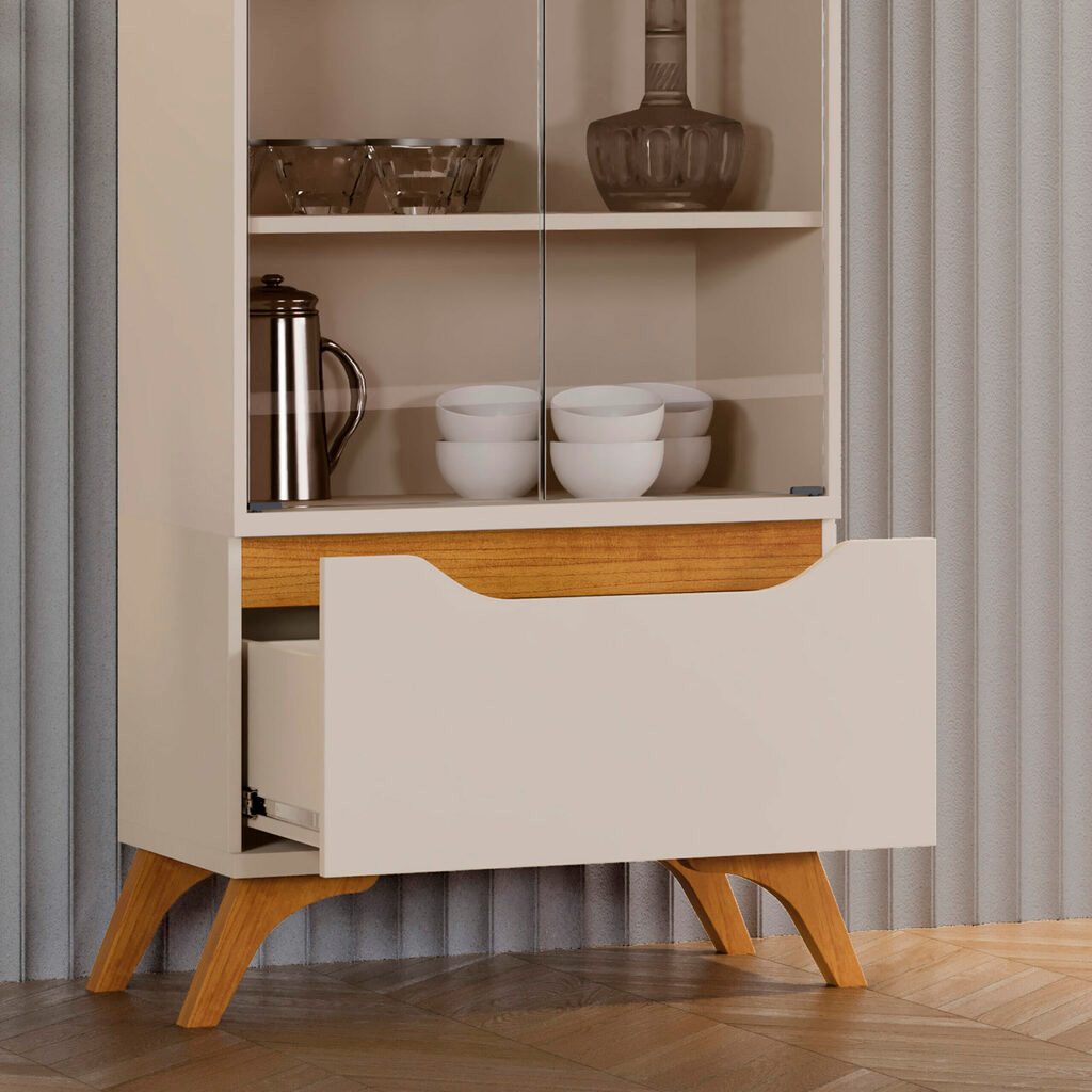 Cristaleira 2 Portas de Vidro 1 Gaveta Atenas Off White/Naturalle - Mavaular Cristaleira 2 Portas de Vidro 1 Gaveta Atenas Off White/Naturalle - Mavaular