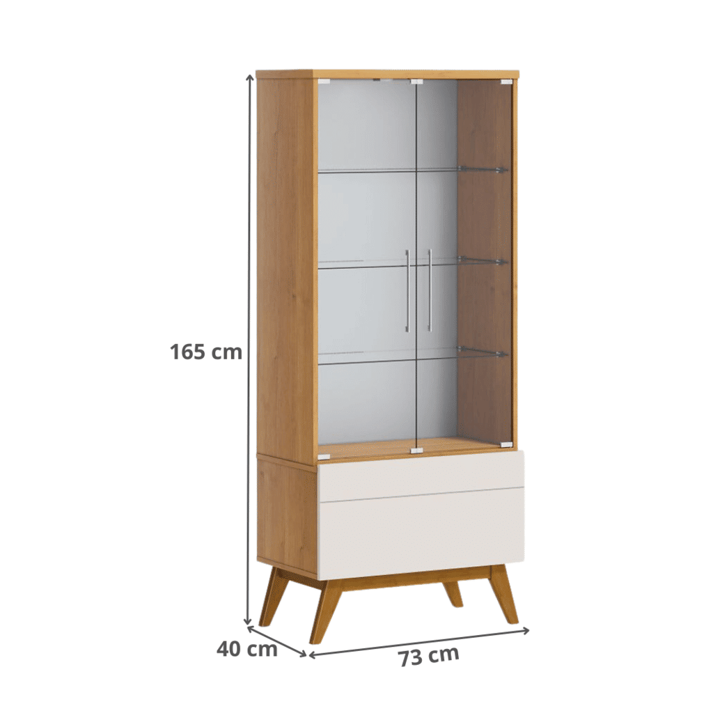 Cristaleira Imcal Classic 1 Gaveta e Portas de Vidro Nature/Off White Cristaleira Imcal Classic 1 Gaveta e Portas de Vidro Nature/Off White