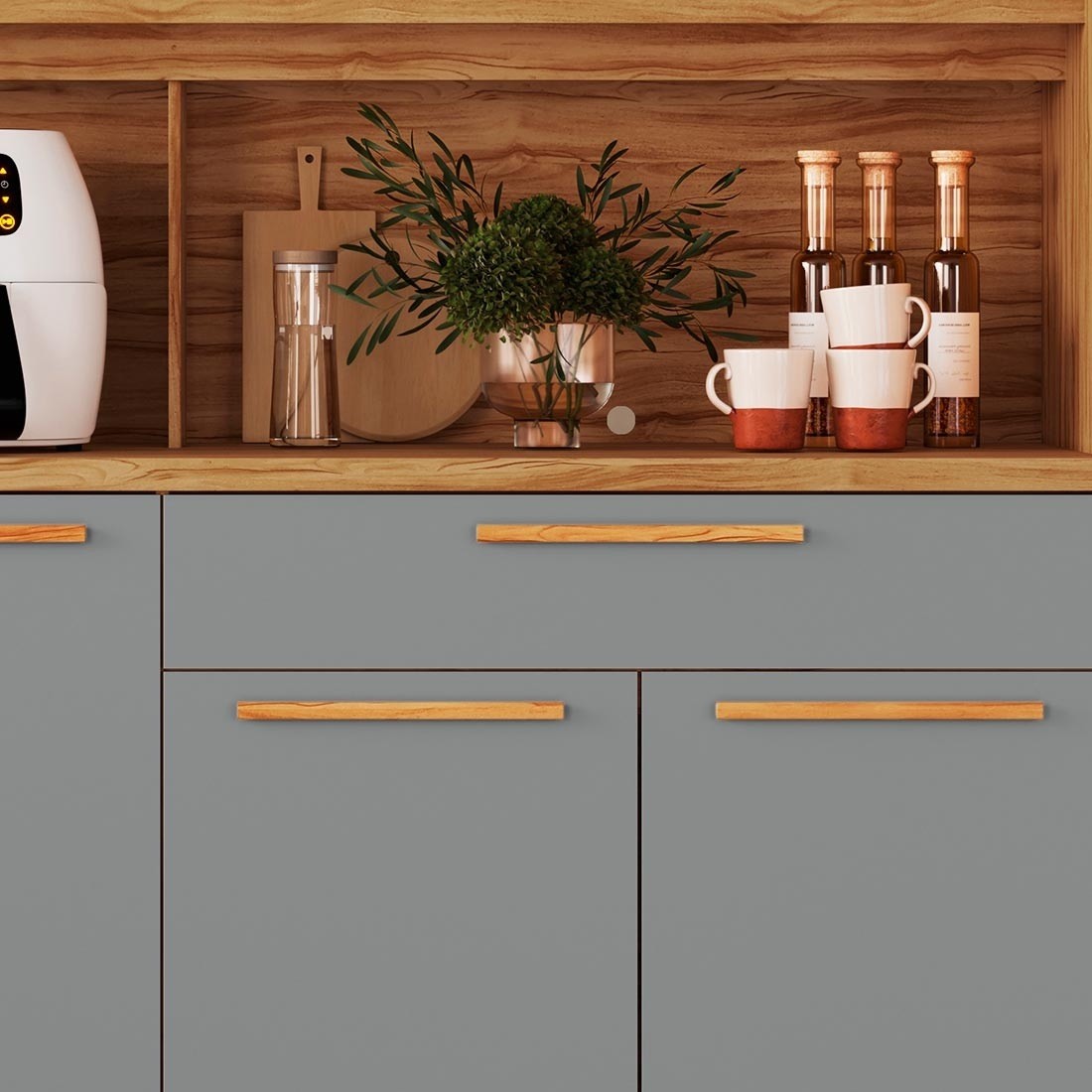 Kit de Cozinha Compacta 220 8 Portas 100% MDF Cecília Rio Doce - Amendoa/Cinza Kit de Cozinha Compacta 220 8 Portas 100% MDF Cecília Rio Doce - Amendoa/Cinza