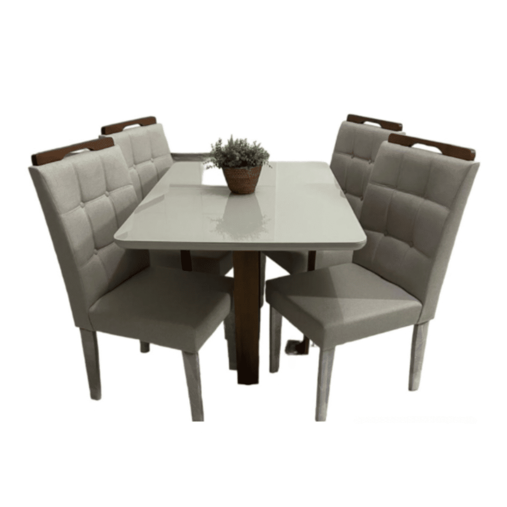 Conjunto de Jantar em Madeira Maciça Safira com 4 Cadeiras Pérola - Linho Bege Conjunto de Jantar em Madeira Maciça Safira com 4 Cadeiras Pérola - Linho Bege