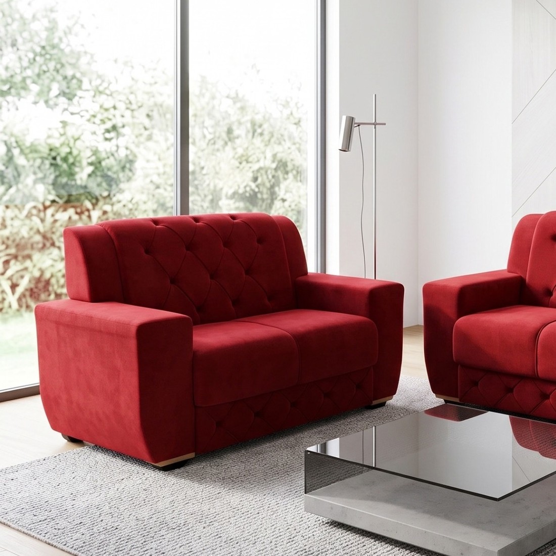 Conjunto de Sofá 2 e 3 Lugares Chile Encosto Capitonê Malu Estofados - Vermelho Conjunto de Sofá 2 e 3 Lugares Chile Encosto Capitonê Malu Estofados - Vermelho