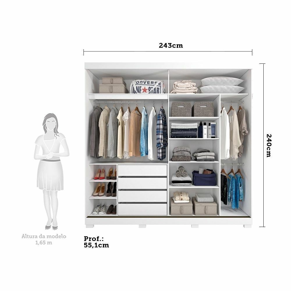 Guarda-Roupa Casal Com Espelho 2 Portas de Correr em MDF Panan Móveis Blumenau Branco Guarda-Roupa Casal Com Espelho 2 Portas de Correr em MDF Panan Móveis Blumenau Branco