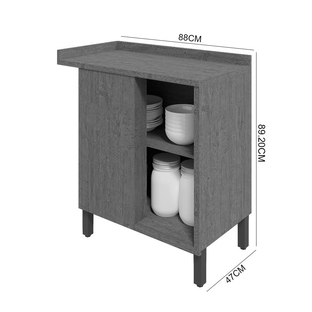 Balcão Ronipa Canto 1 Porta Abrir Syrah 88cm Amêndoa/Branco