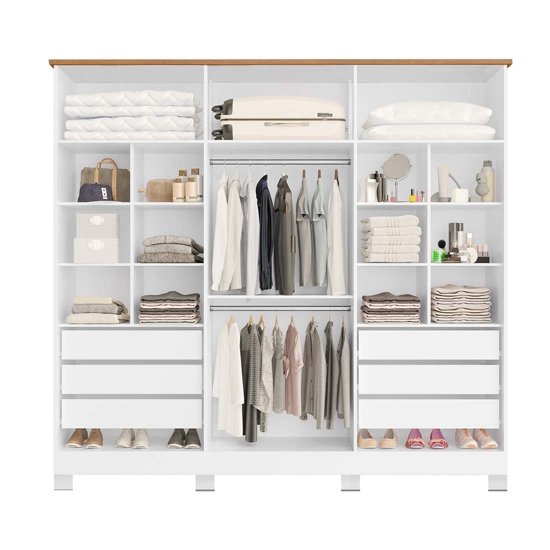 Guarda-roupa Casal 100% MDF Bianca 6 Portas 230cm Bianchi - Branco/Nature Guarda-roupa Casal 100% MDF Bianca 6 Portas 230cm Bianchi - Branco/Nature